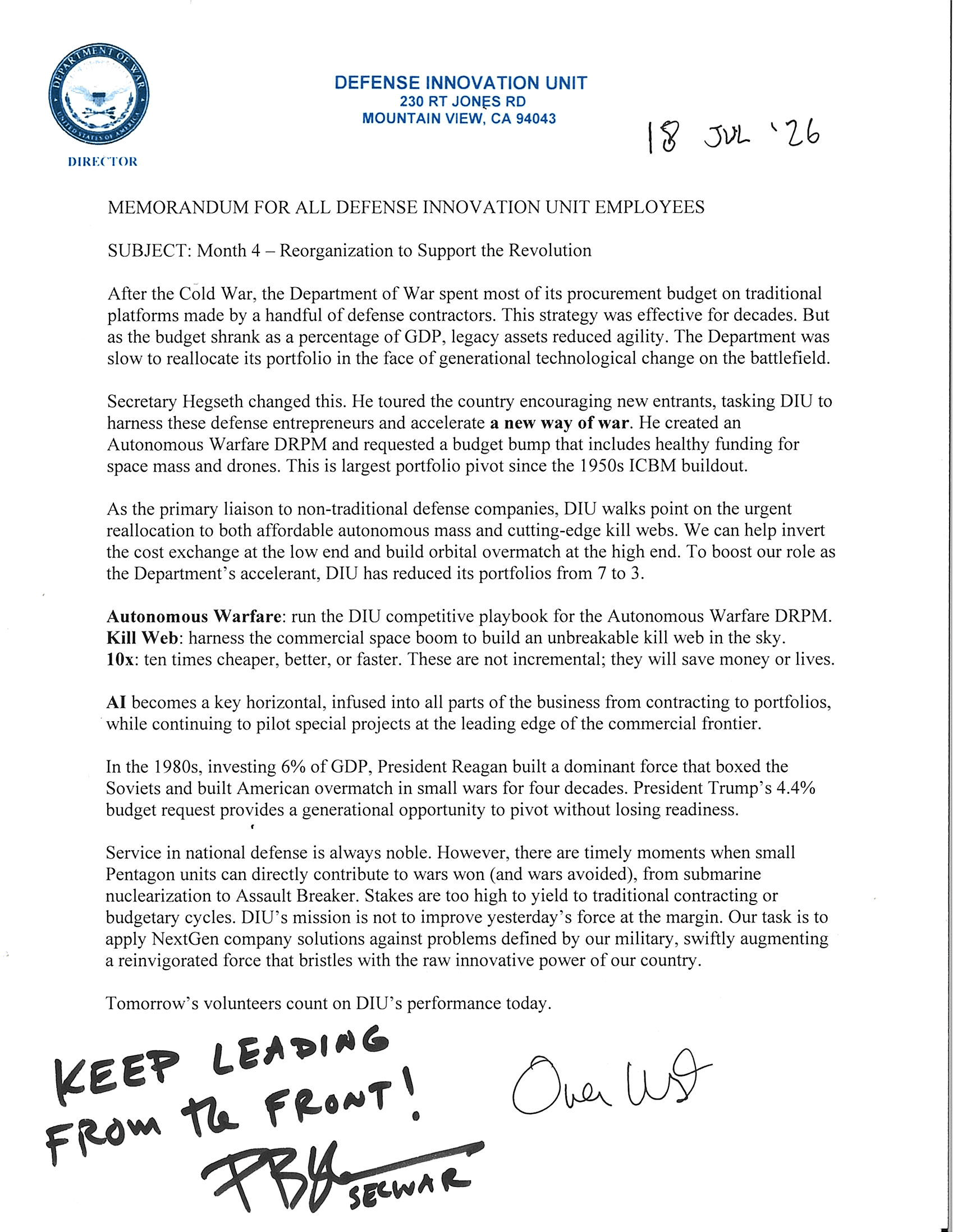 Image Director Memo: Reorganization to Support the Revolution
